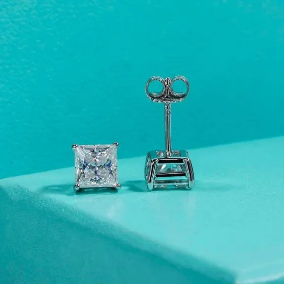 Certified 4ct. t.w. Diamond Moissanite Princess Cut Stud Earrings NEW Earrings